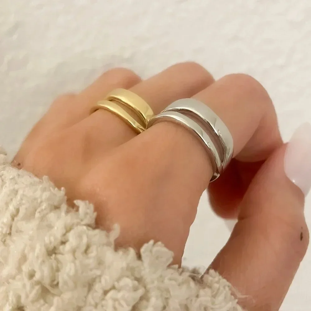 925 Sterling Silver Dainty Minimalist Ring Stackable Double Layer Ring Band